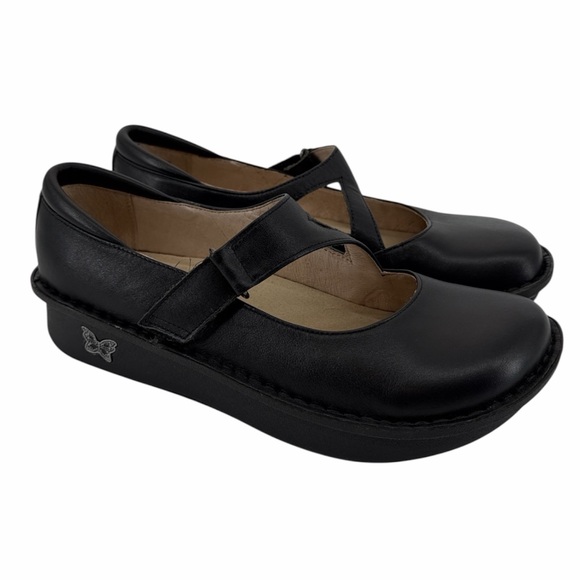 Alegria Shoes - Alegria Dayna Black Napa Leather Mary Jane Velcro Strap Easy On EU 37 US7-7.5